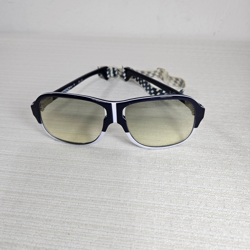 Vtg Hudson Sporting Optics Sunglasses Blue White Checkered Strap Aviator BJ3
